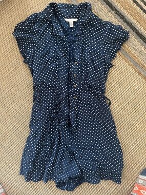 American Eagle Outfitters Navy Polka Dot Short Sleeve Romper